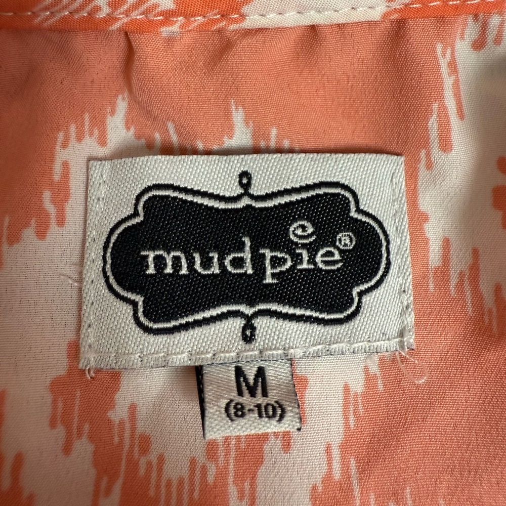 Mud Pie Orange White Ikat Print Ruffle Neck Sleeveless Shift Dress Size M Casual - Picture 4 of 7